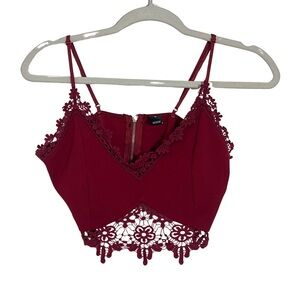 Windsor Burgundy Y2K Lace Trim Bra Top Size Small‎ Dolette Milkmaid Flirty Cute